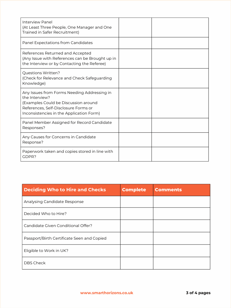 Page 3 of the Safer Recruitment Checklist