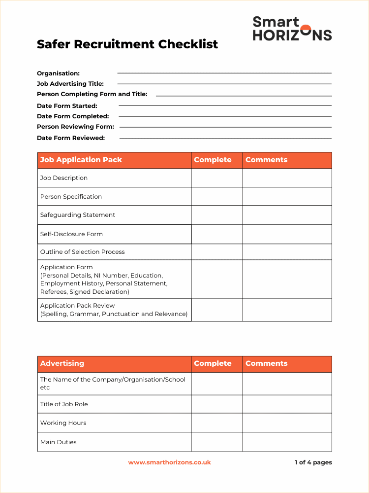 Page 1 of Safer Recruitment Checklist