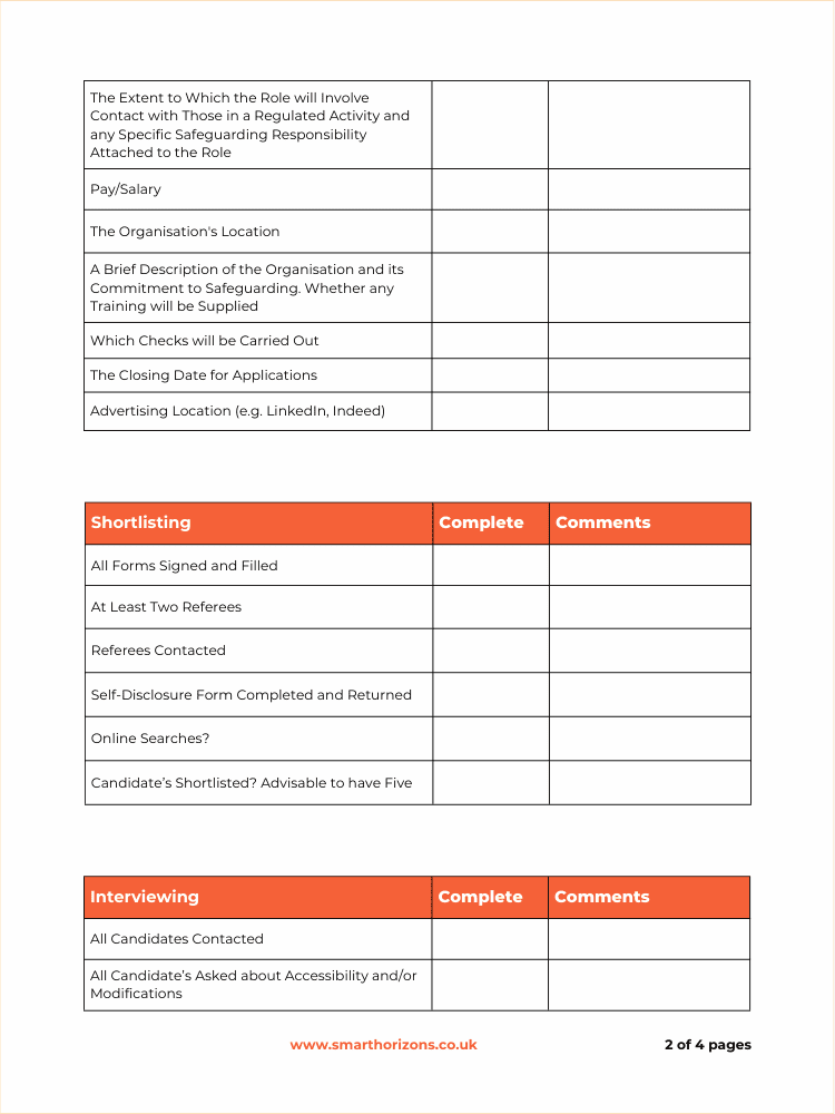 Safer Recruitment Checklist Page 2