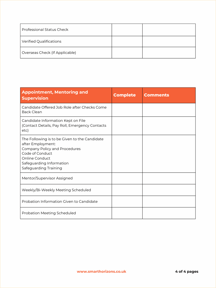 Safer Recruitment Checklist Page 4